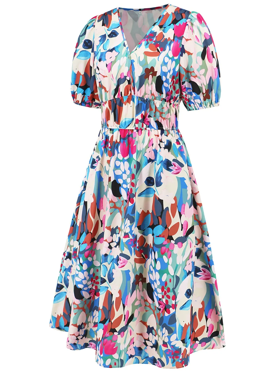 🌸 Ruched Printed Surplice Short Sleeve Dress 🌸