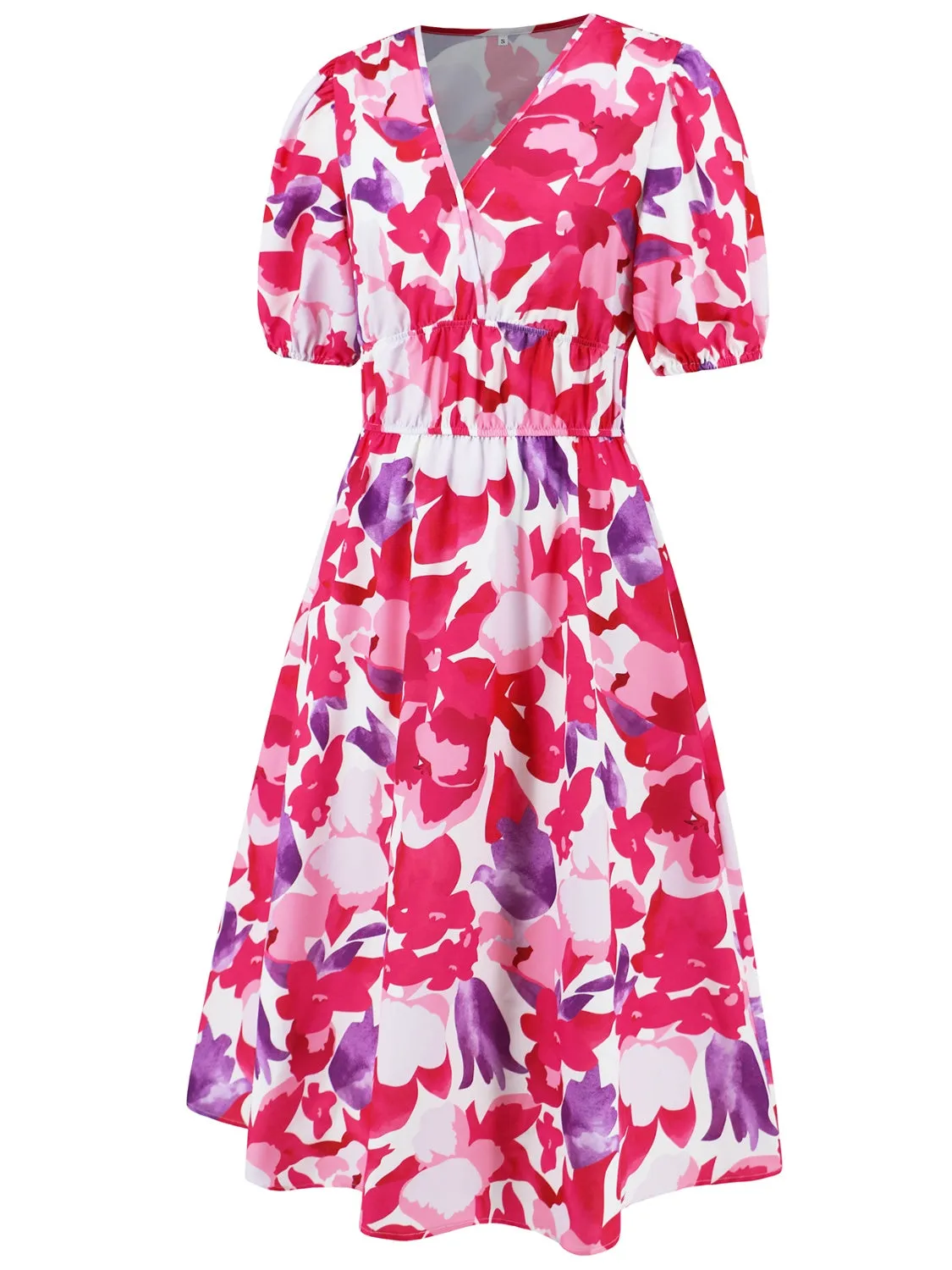 🌸 Ruched Printed Surplice Short Sleeve Dress 🌸