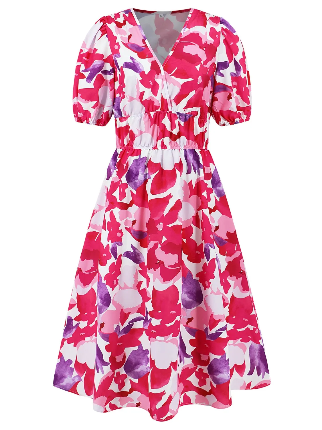 🌸 Ruched Printed Surplice Short Sleeve Dress 🌸