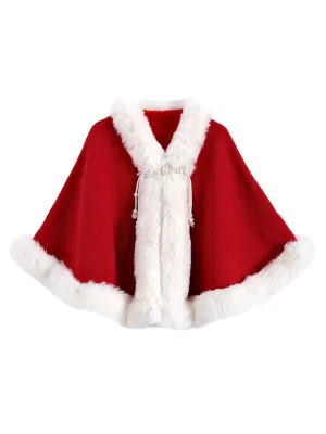 1950s Christmas Knitted Pearl Fur Trim Shawl