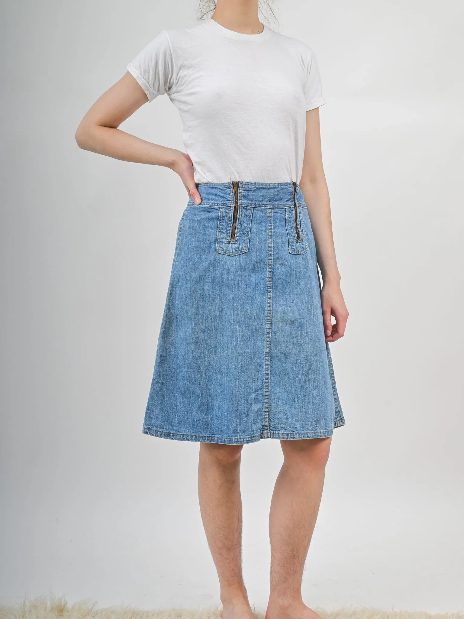 1970s Wrangler Double Zipper Denim Skirt