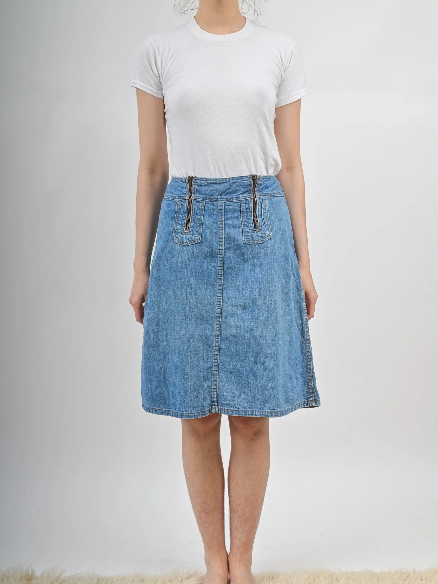 1970s Wrangler Double Zipper Denim Skirt