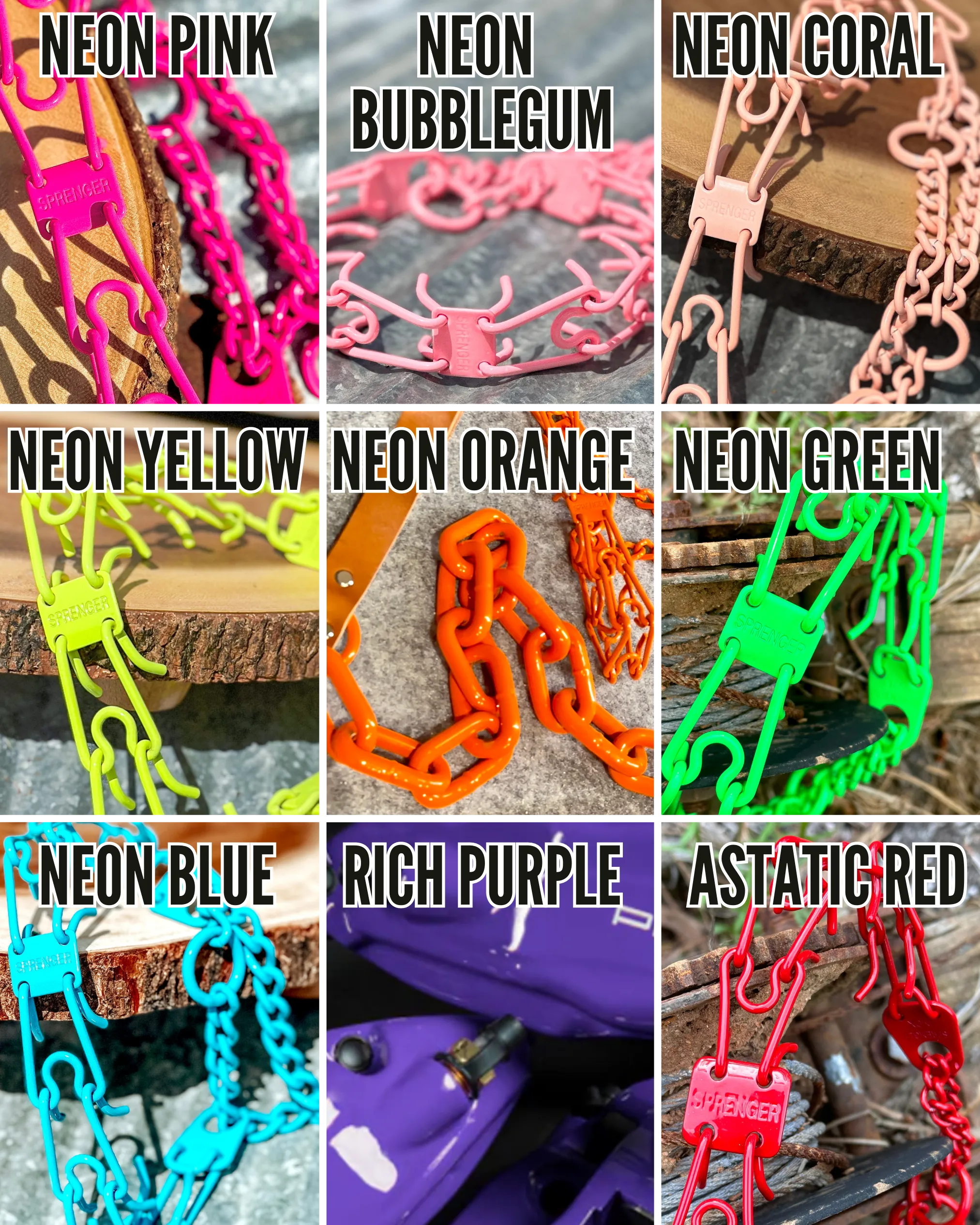 4mm Long Link Fur Saver Custom Powder Coated Herm Sprenger Collar **Neons/Solid Tones**