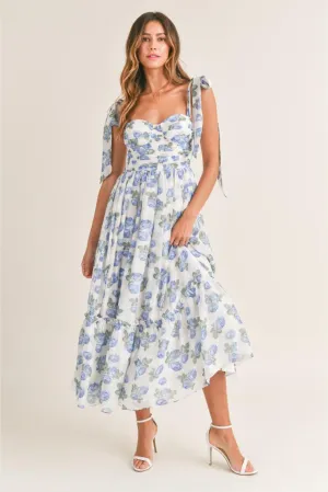 Abigail Midi Dress - Blue Florals