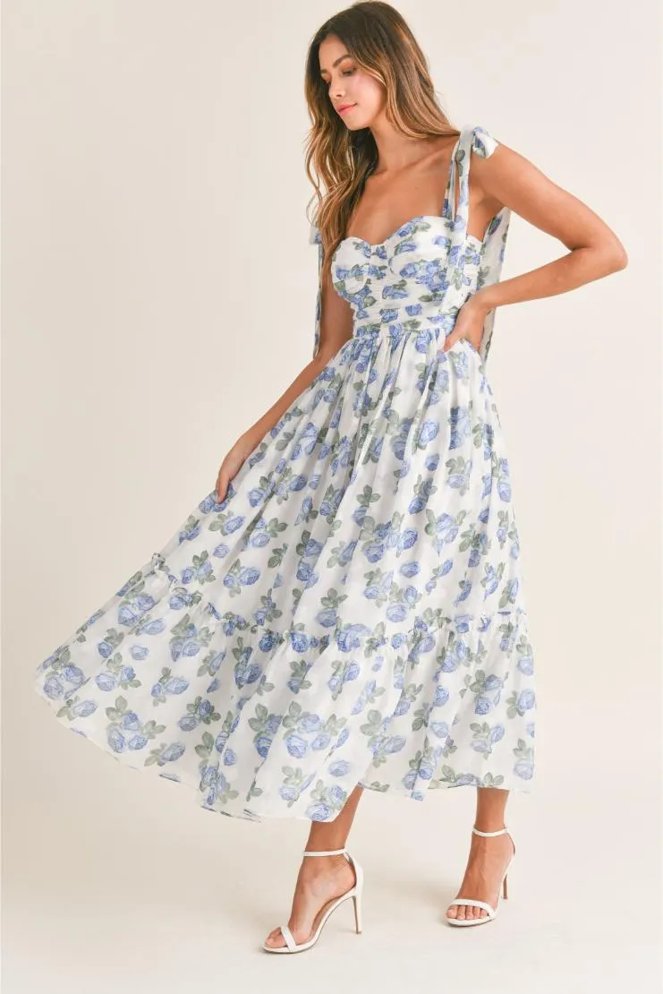 Abigail Midi Dress - Blue Florals