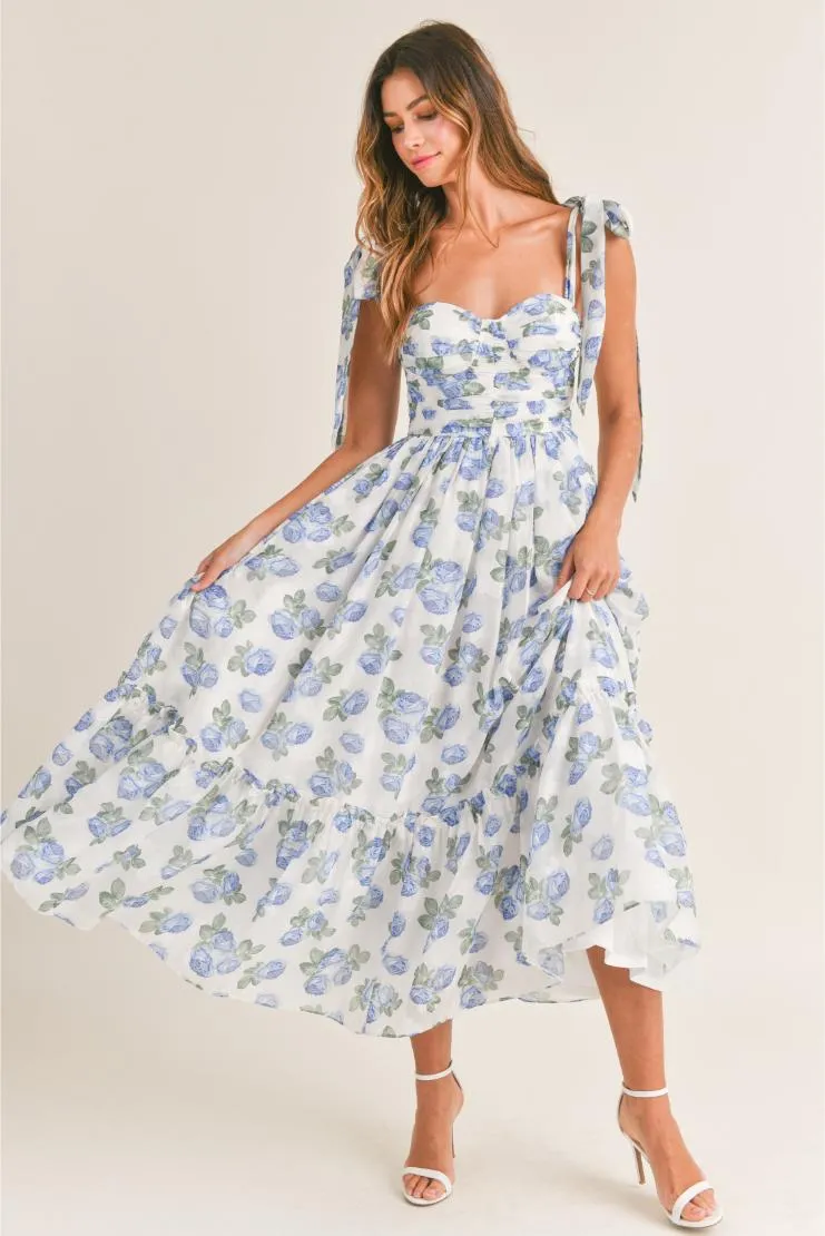 Abigail Midi Dress - Blue Florals