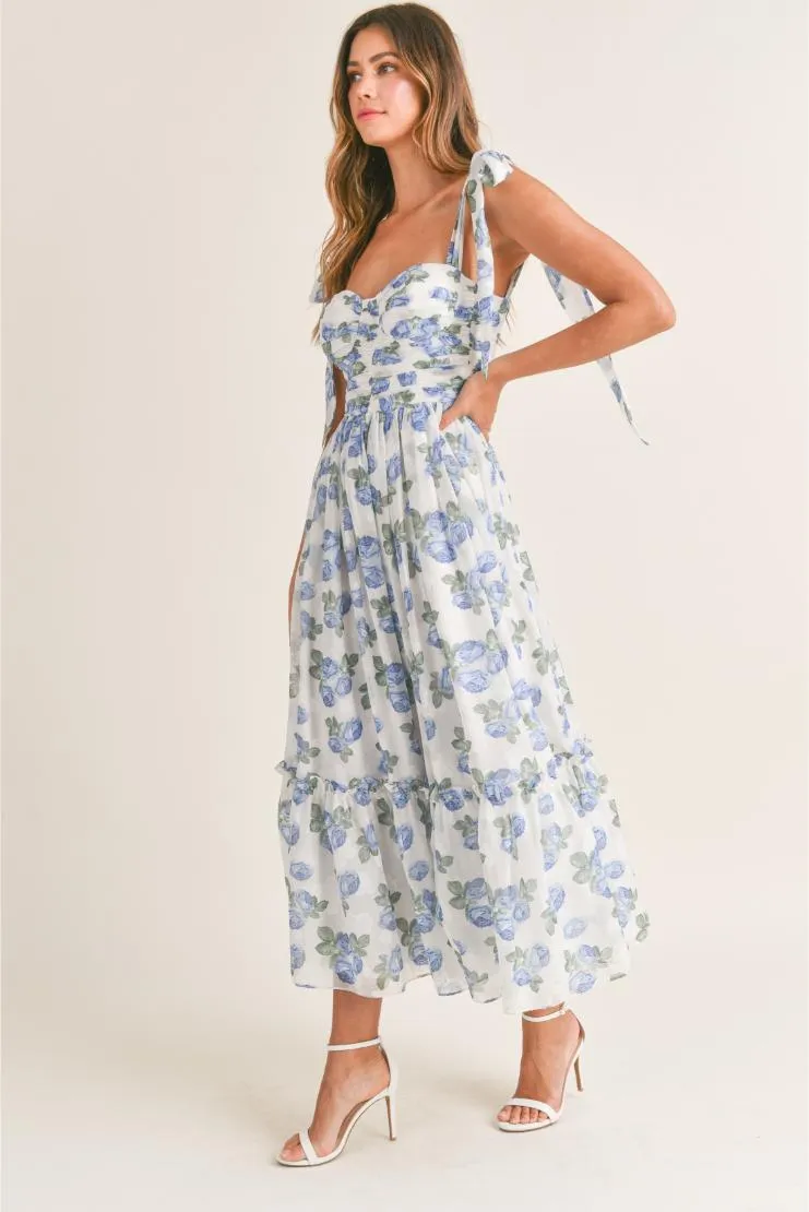 Abigail Midi Dress - Blue Florals