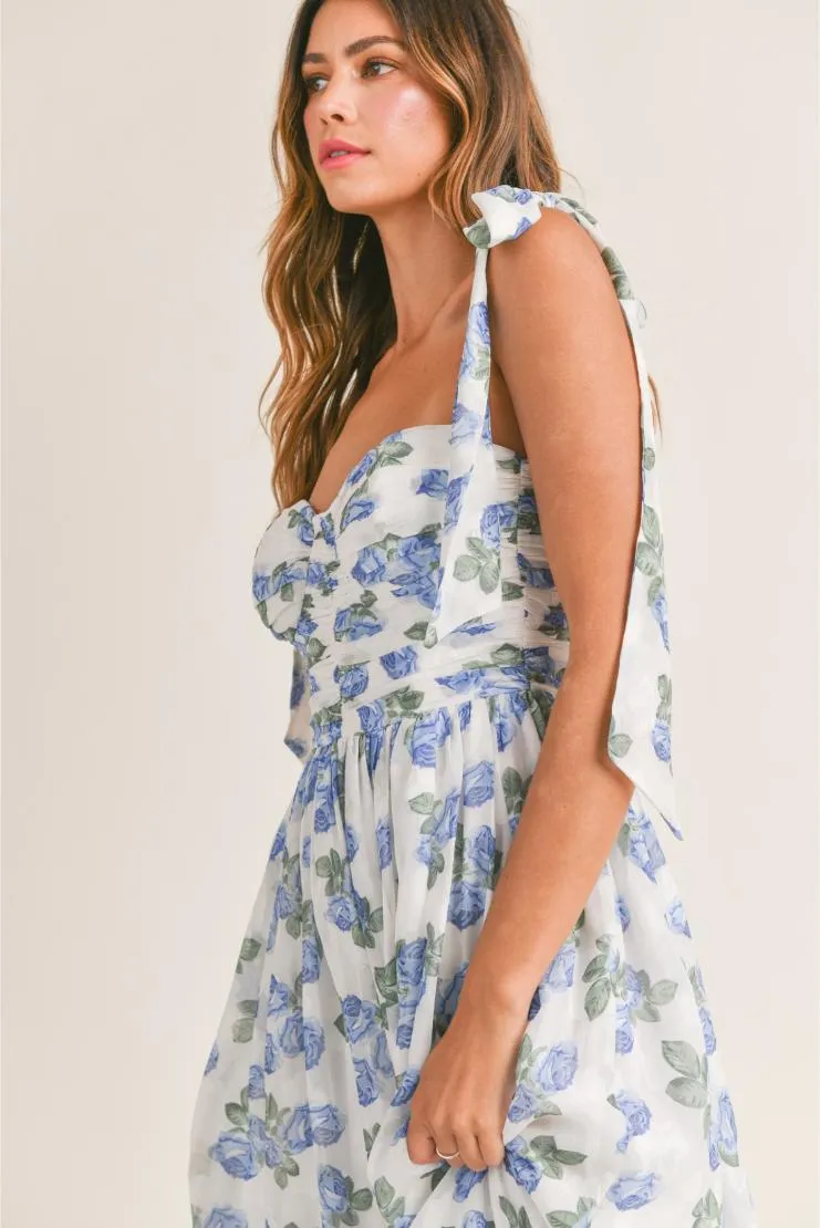 Abigail Midi Dress - Blue Florals