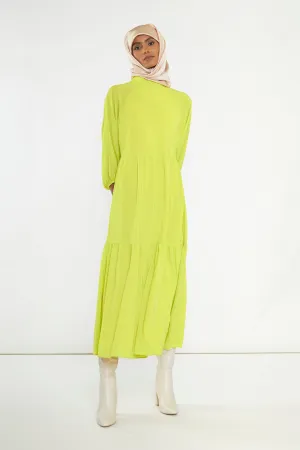 Acid-Yellow Open Back Tiered Midi-Dress