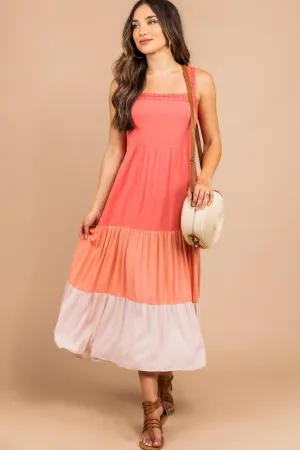 Act On Love Coral Orange Colorblock Midi Dress