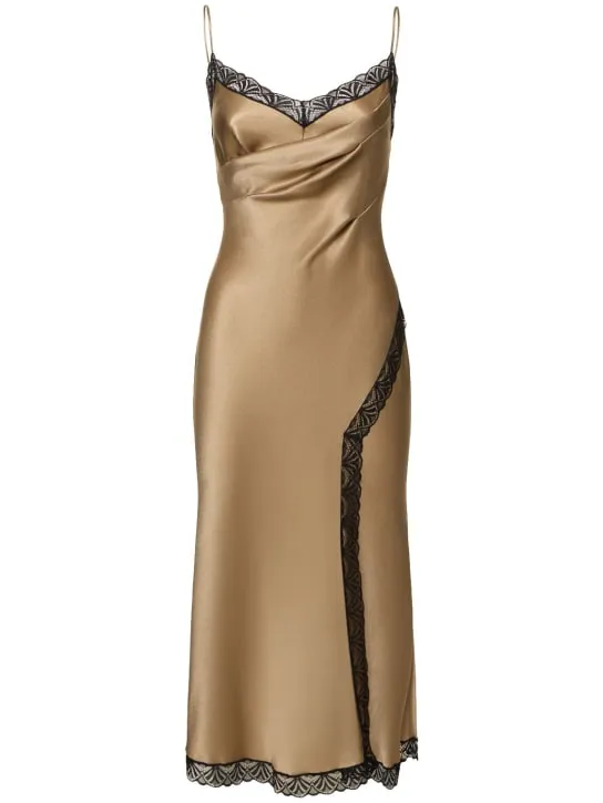 Alberta Ferretti   Satin &amp; lace midi dress 