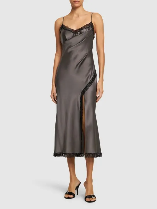 Alberta Ferretti   Satin &amp; lace midi dress 