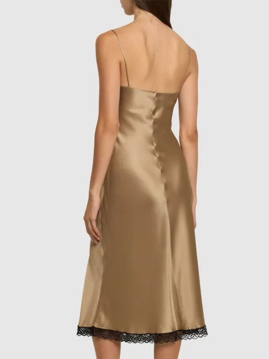 Alberta Ferretti   Satin &amp; lace midi dress 