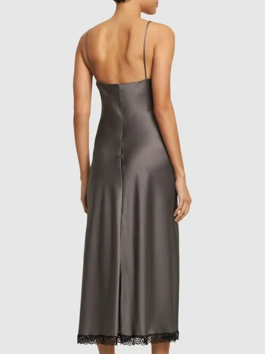 Alberta Ferretti   Satin &amp; lace midi dress 