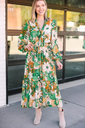 All For You Green Floral Midi Dress