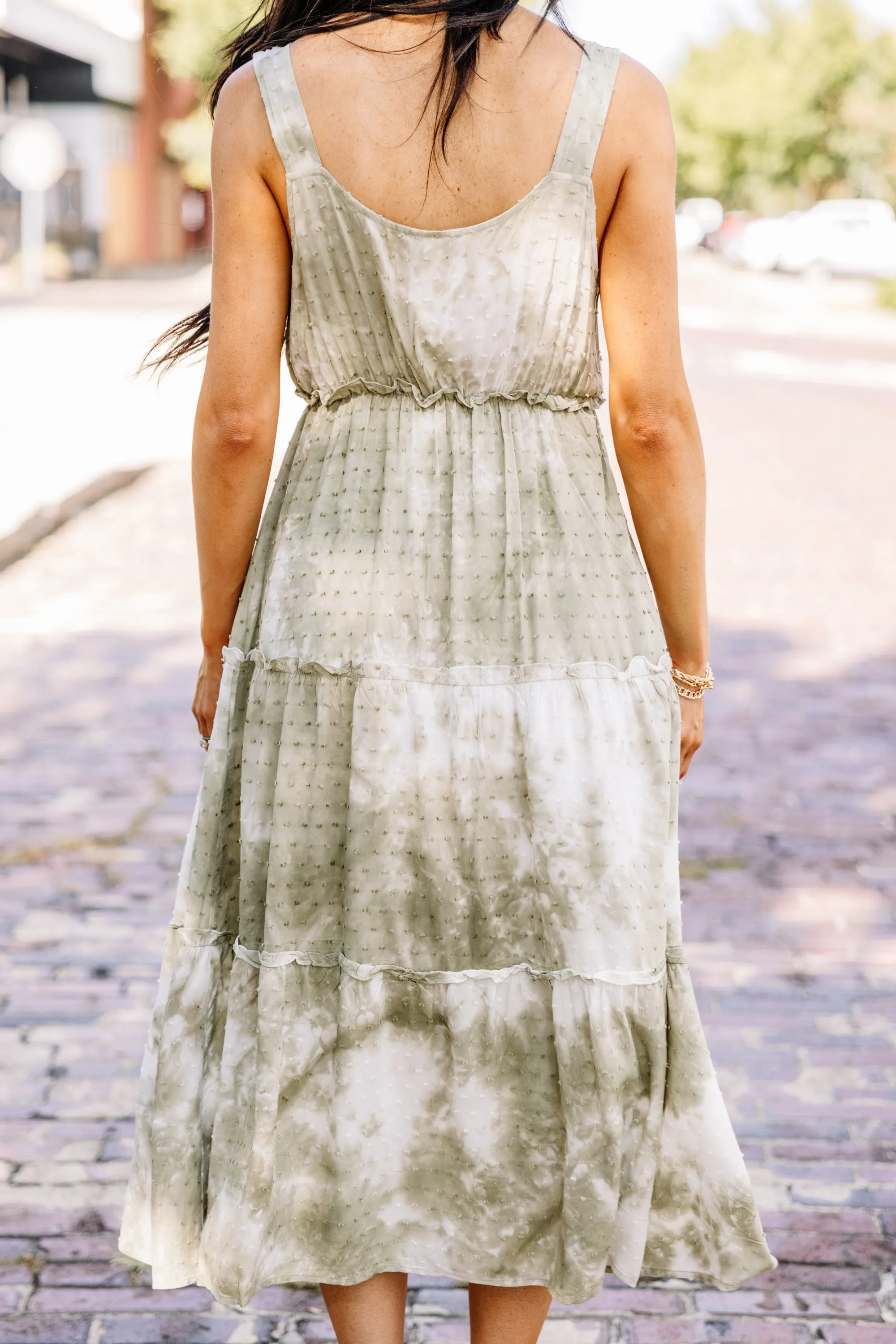 All The Above Olive Green Tie Dye Midi Dress