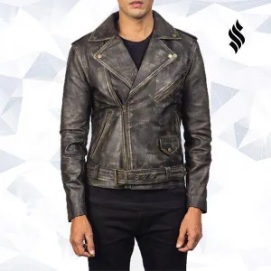 Allaric Alley Distressed Brown Leather Biker Jacket