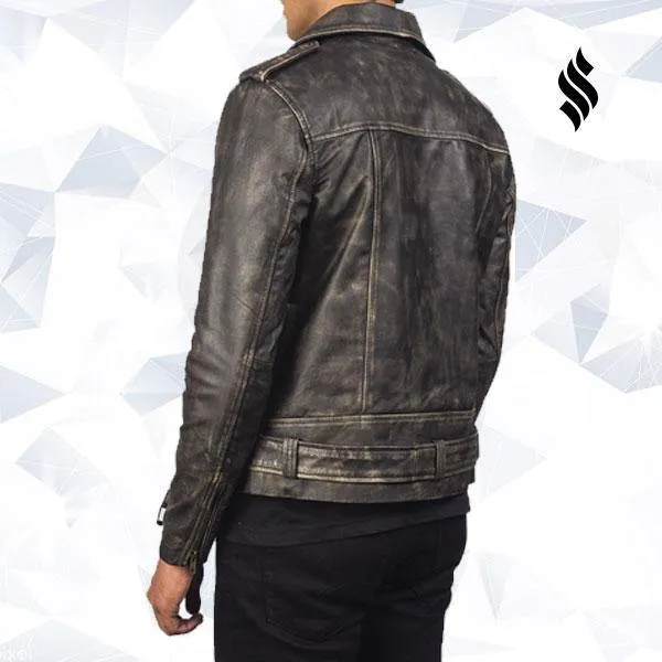 Allaric Alley Distressed Brown Leather Biker Jacket