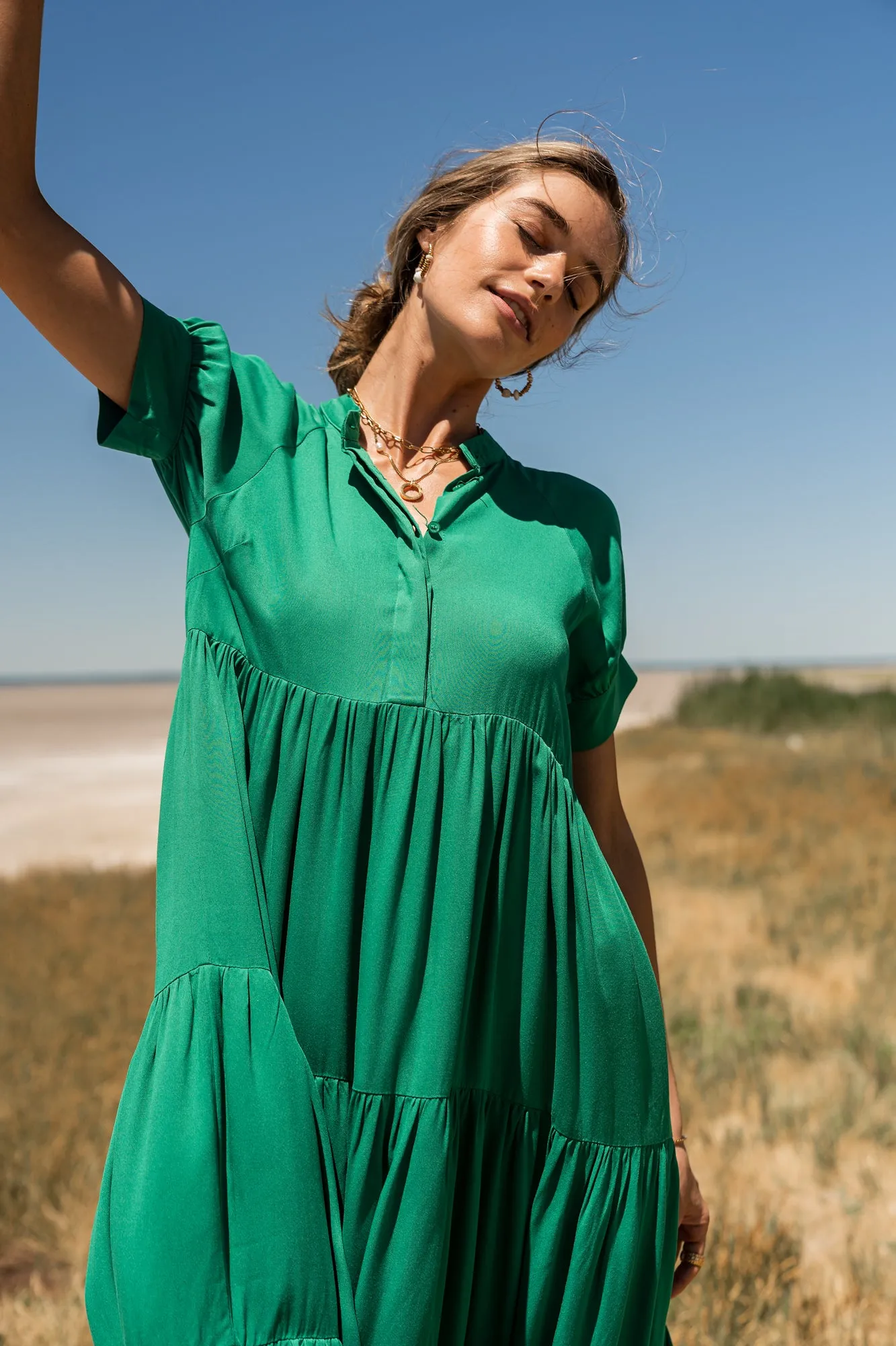 Amanda Tiered Dress in Green - FINAL SALE