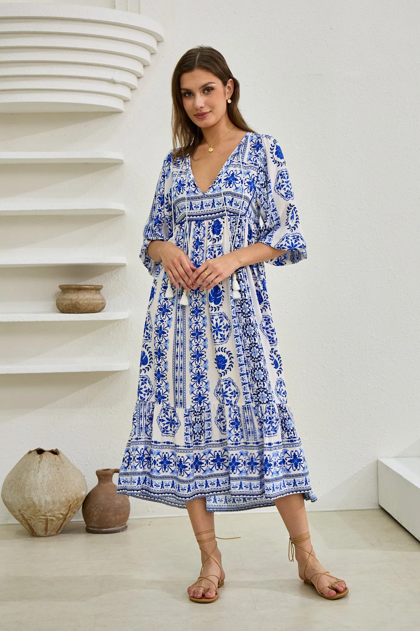 Amara Blue Boho Midi Dress