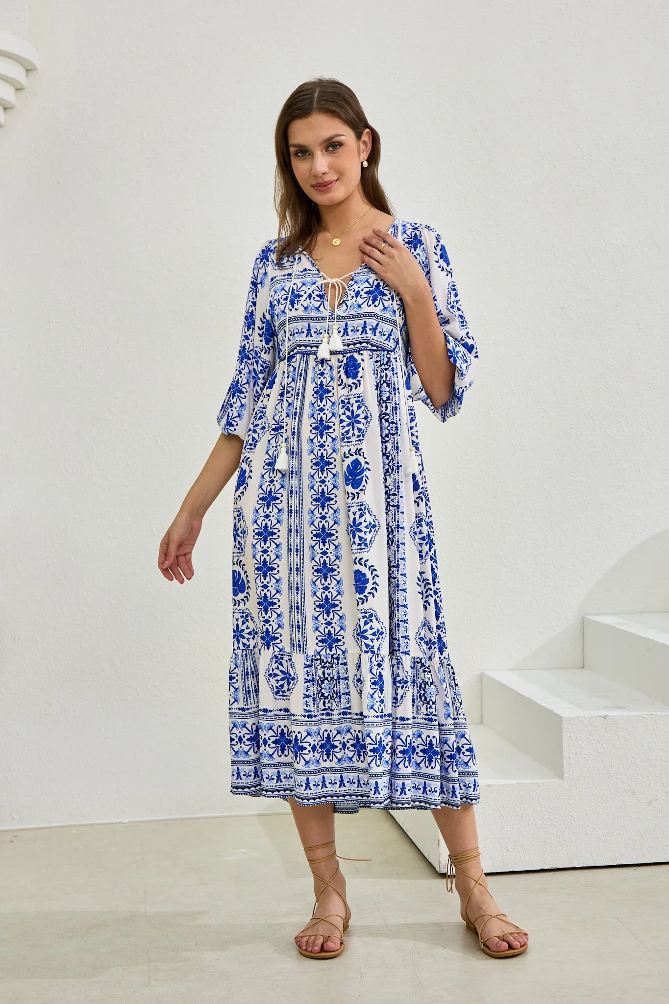 Amara Blue Boho Midi Dress