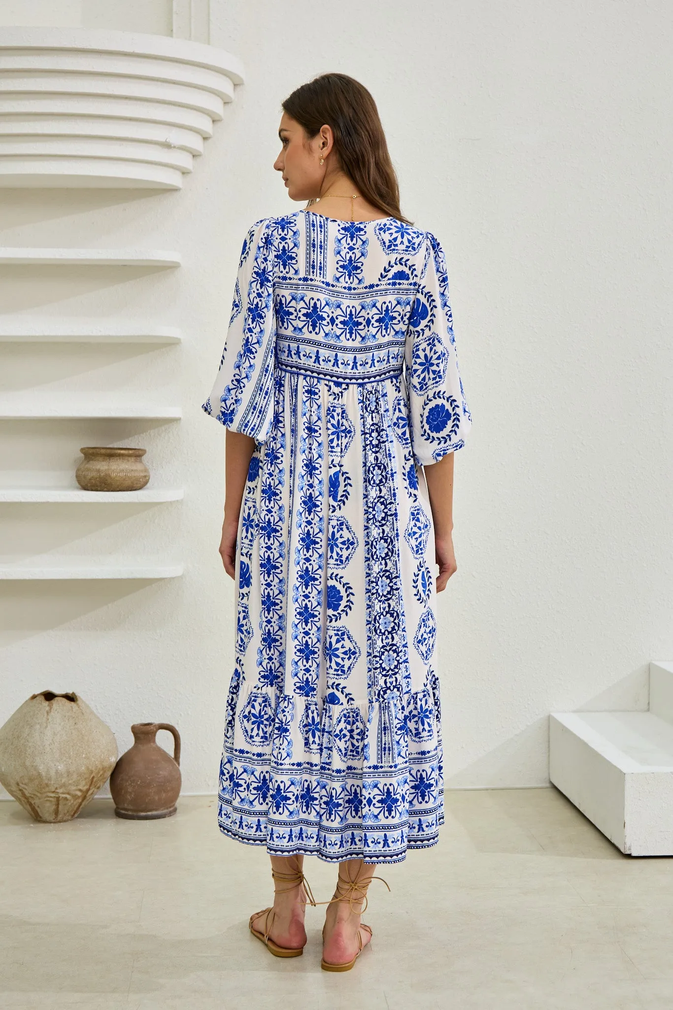 Amara Blue Boho Midi Dress