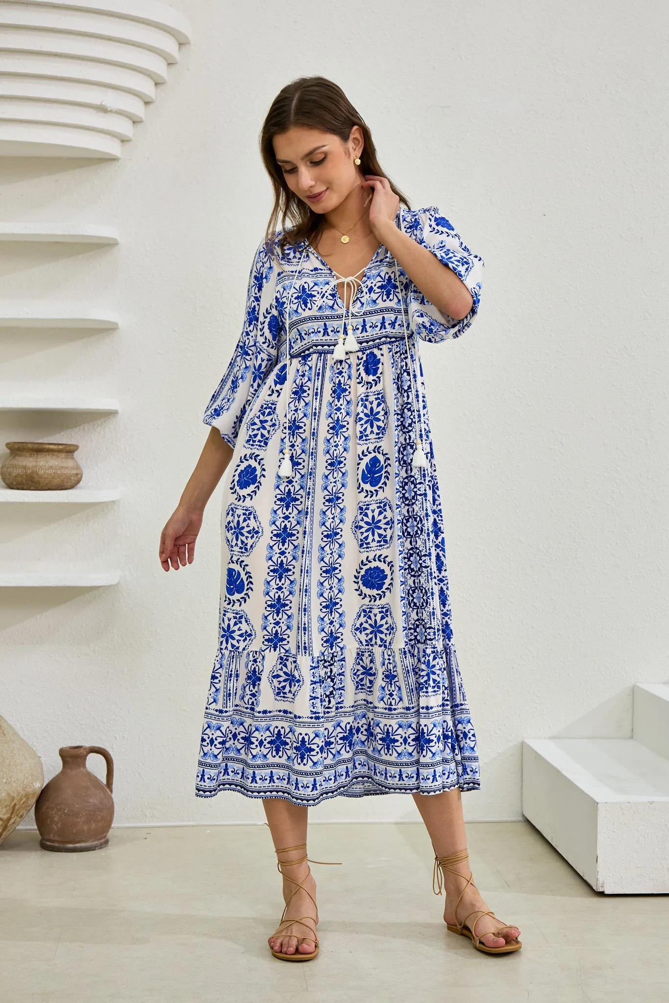 Amara Blue Boho Midi Dress