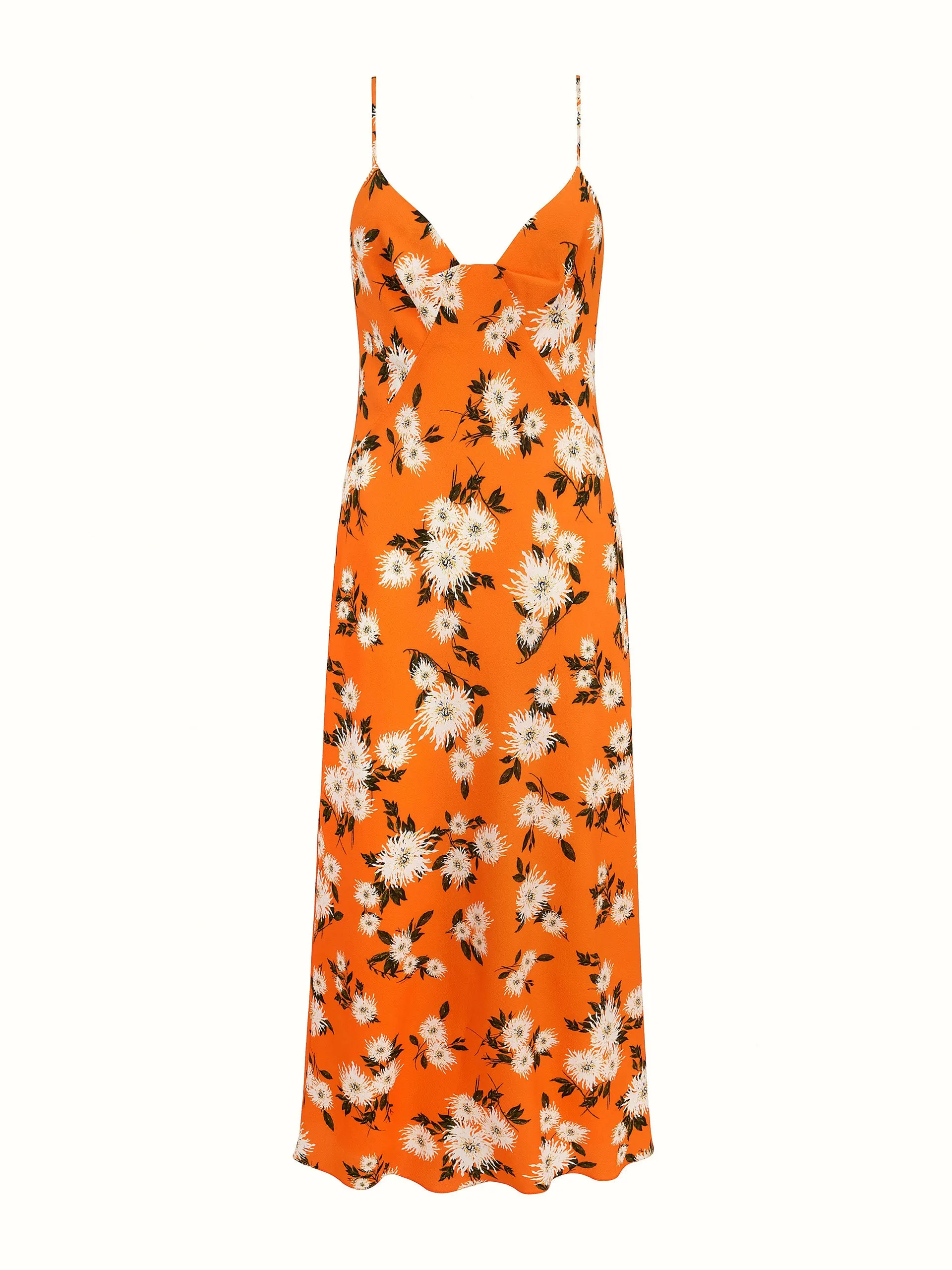 Amaris dress in orange dahlia floral print crepe georgette