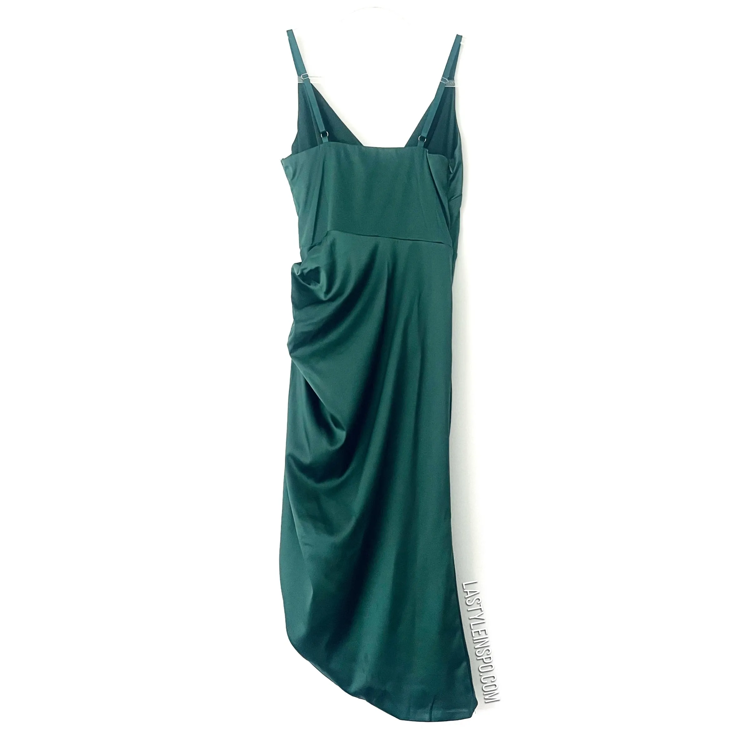 Asymmetrical Emerald Green Satin Dress Side Cut V Neck Size XS/S