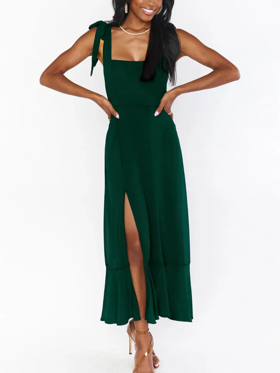 AVIANCA SHOULDER TIE BRIDAL MIDI DRESS - EMERALD