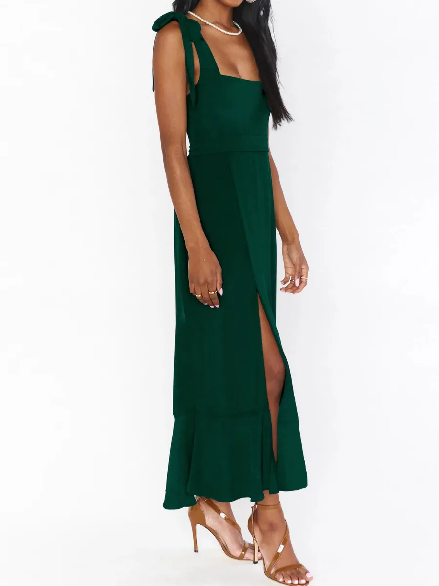 AVIANCA SHOULDER TIE BRIDAL MIDI DRESS - EMERALD