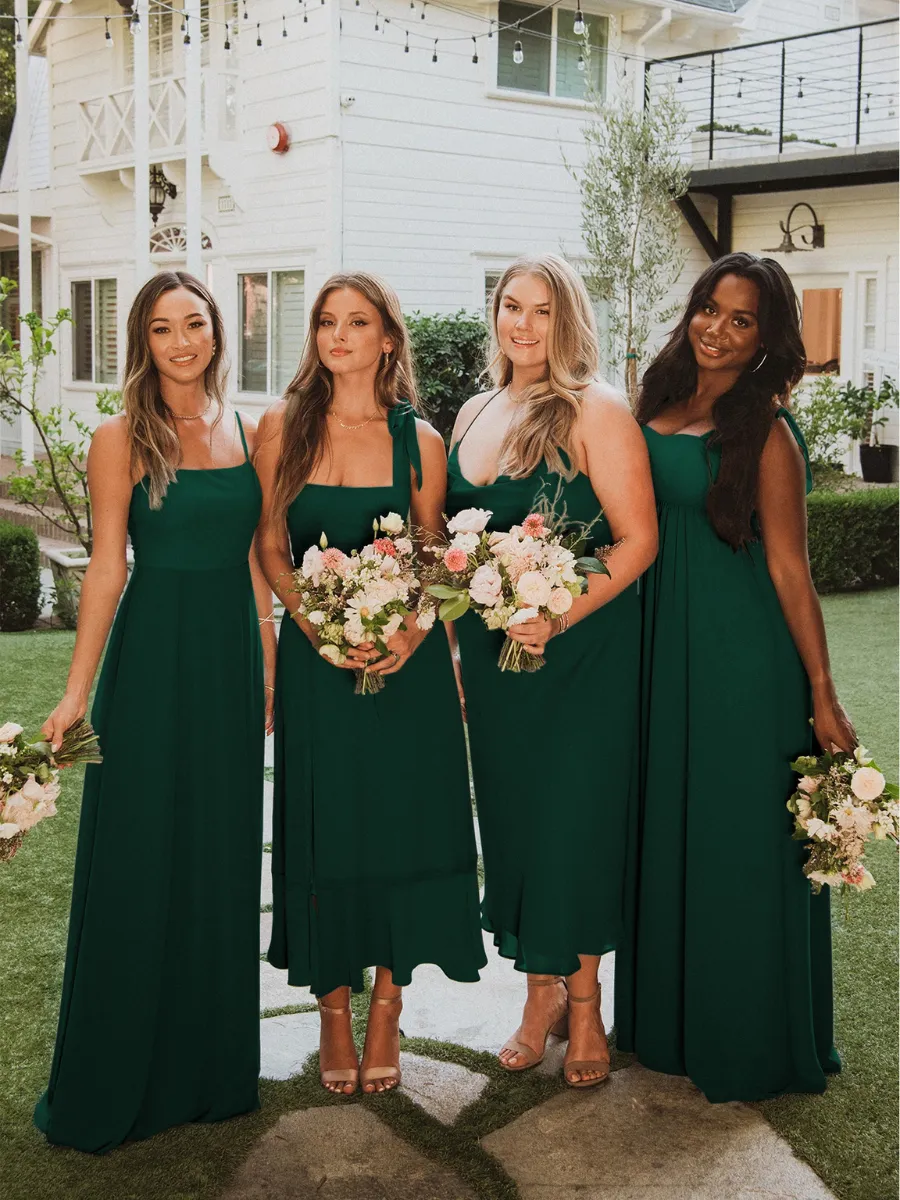 AVIANCA SHOULDER TIE BRIDAL MIDI DRESS - EMERALD