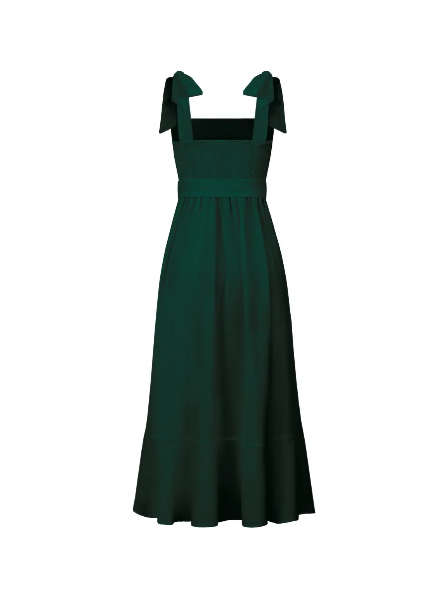 AVIANCA SHOULDER TIE BRIDAL MIDI DRESS - EMERALD