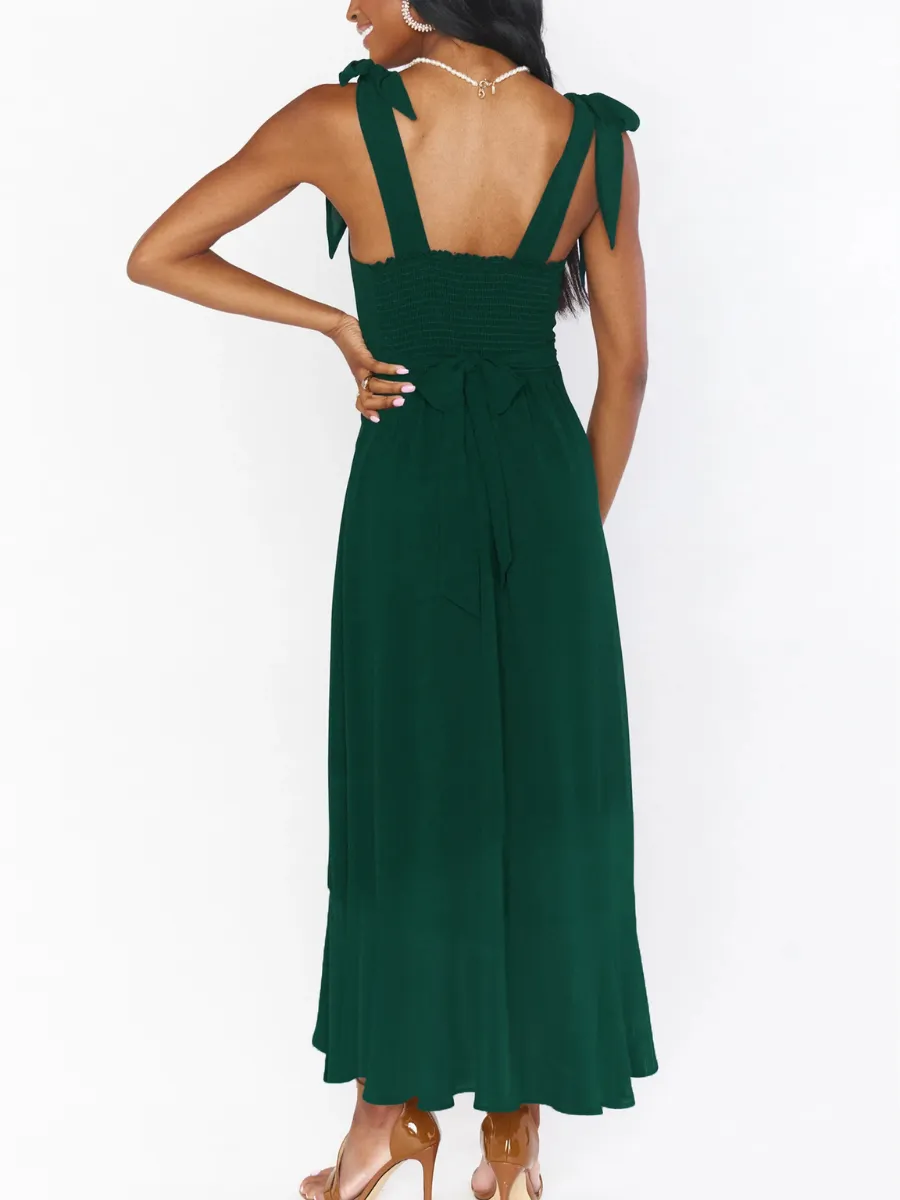 AVIANCA SHOULDER TIE BRIDAL MIDI DRESS - EMERALD