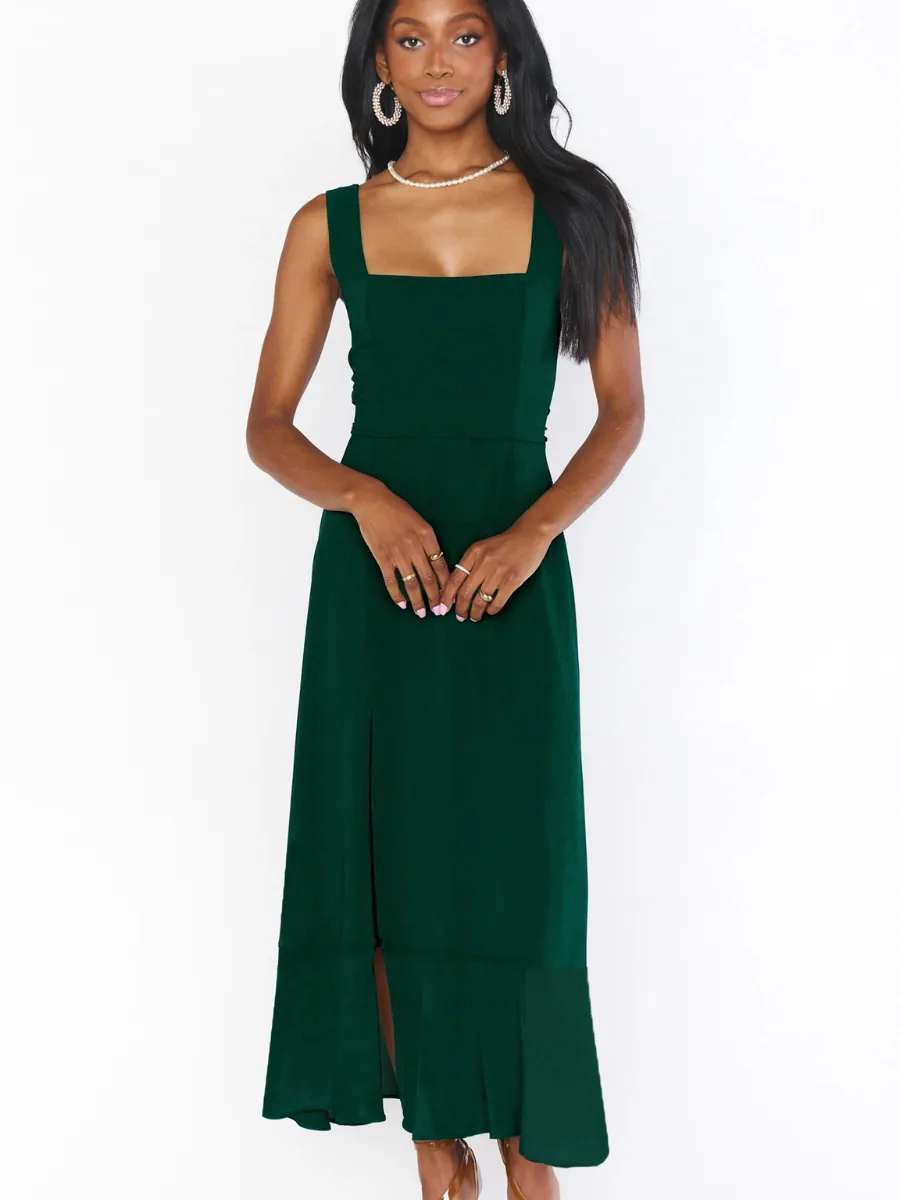 AVIANCA SHOULDER TIE BRIDAL MIDI DRESS - EMERALD