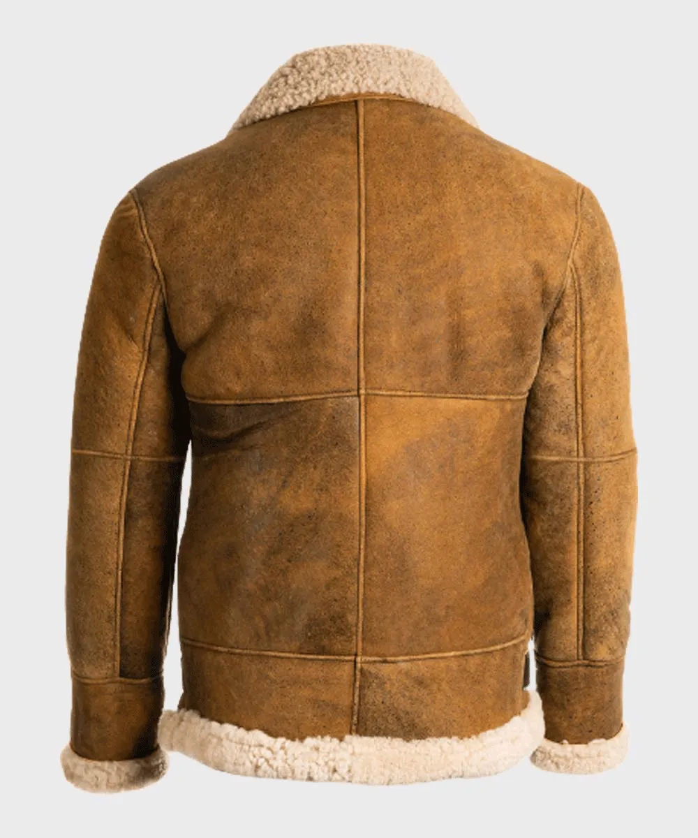 Aviator Mens Brown Sheepskin Shearling B3 Leather Jacket