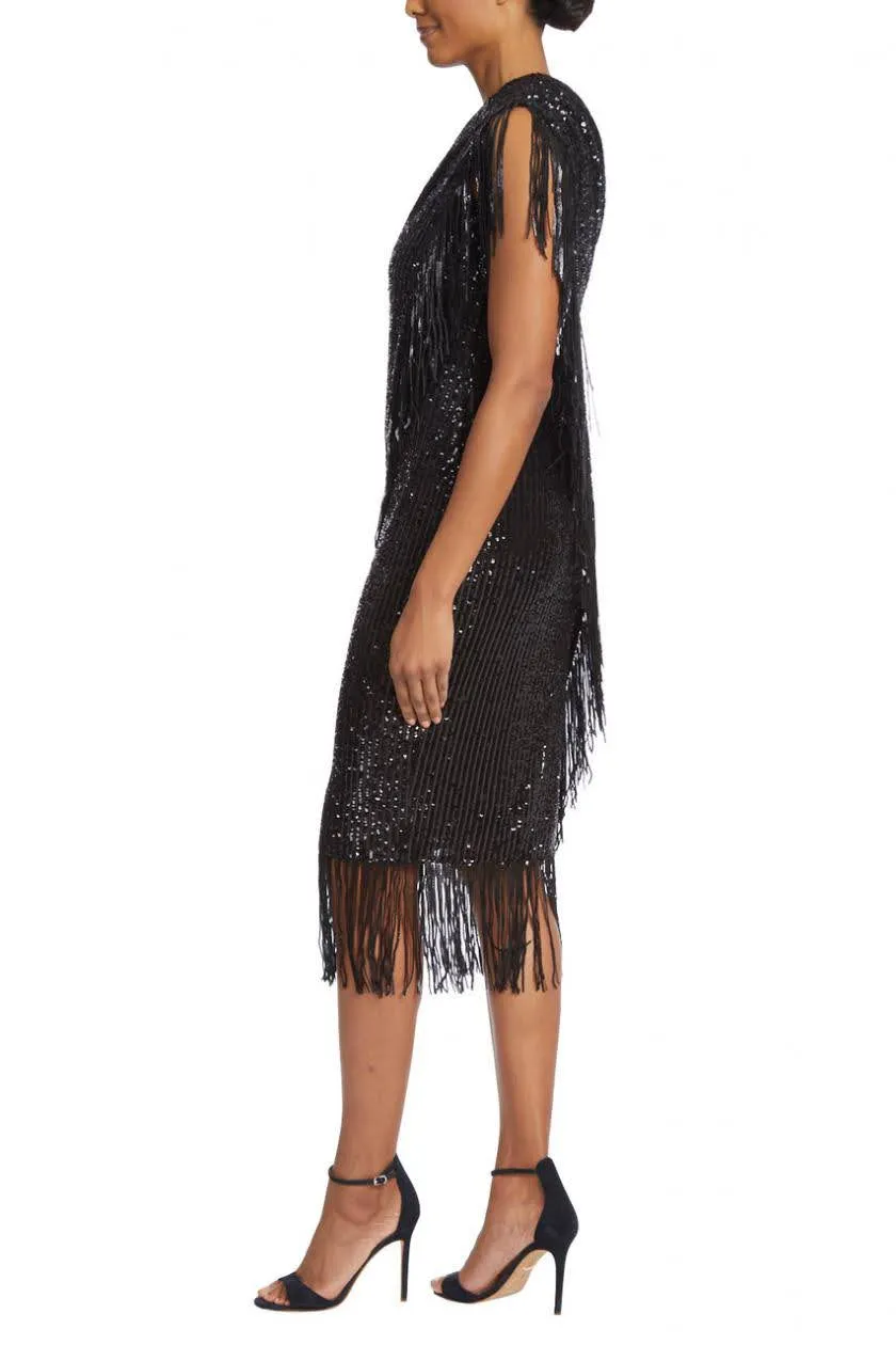 Badgley Mischka asymmetrical one shoulder sequin fringe cocktail dress