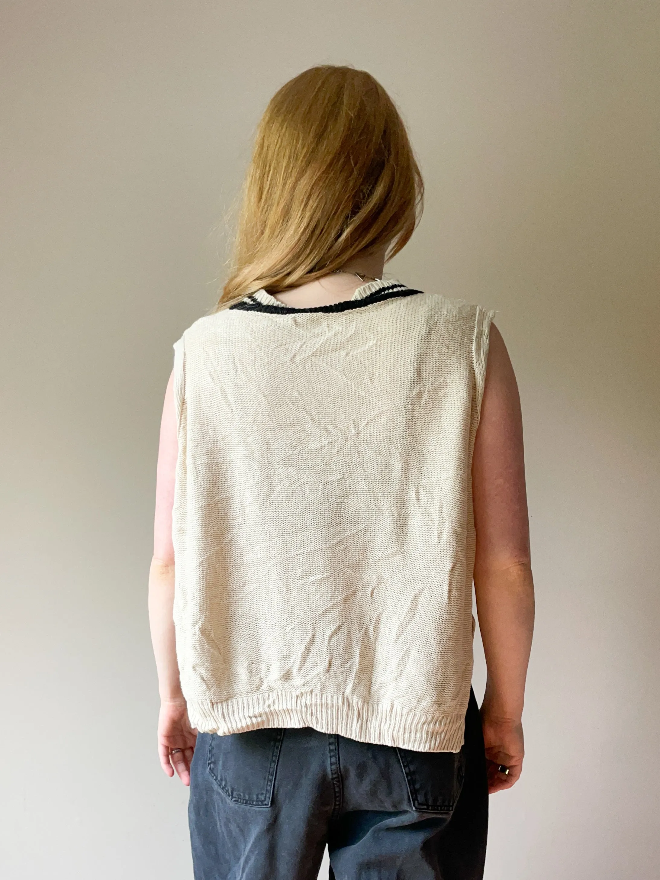 Beige V-Neck Hi-Low Knitted Vest Top - L/XL