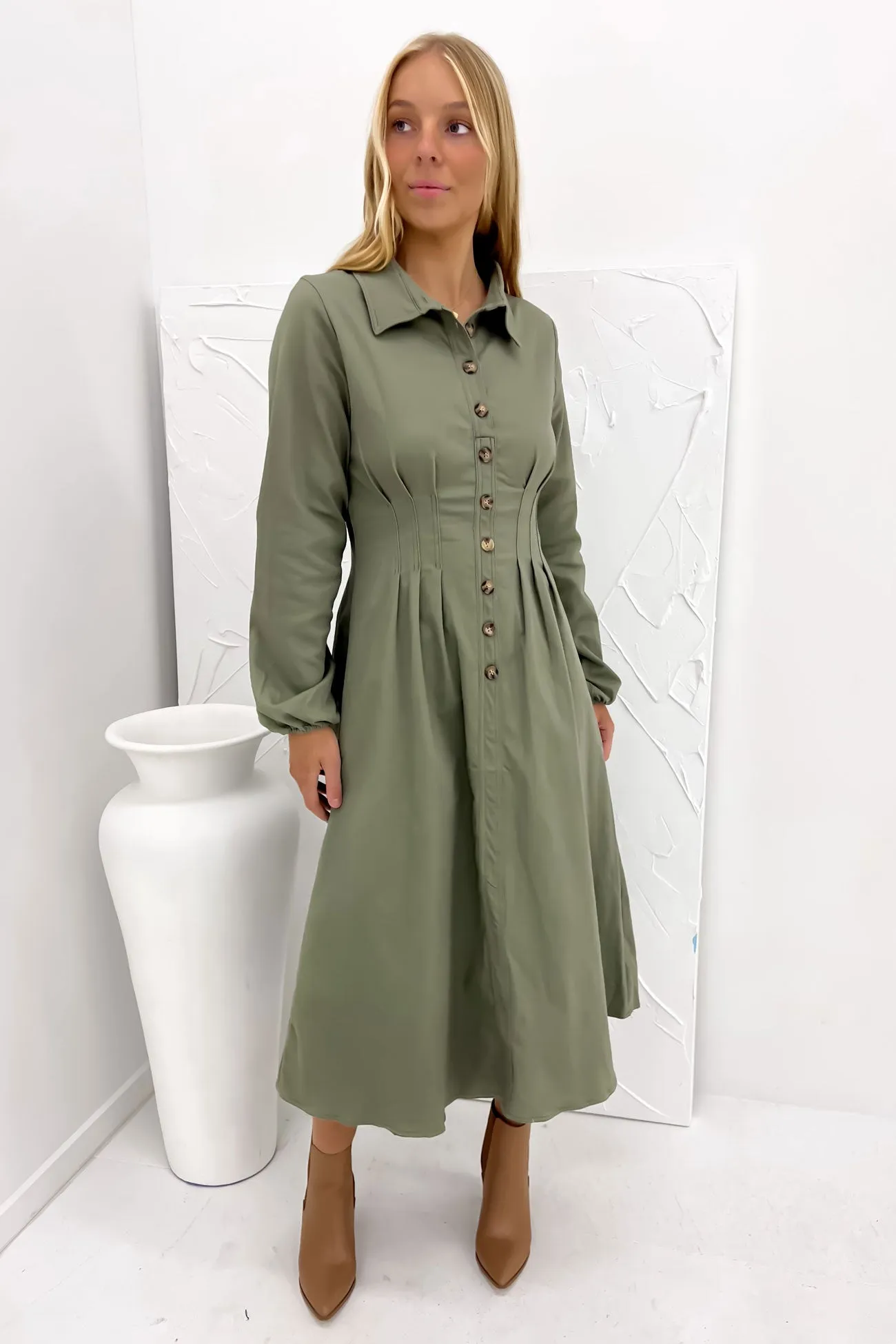 Bessie Midi Dress Khaki