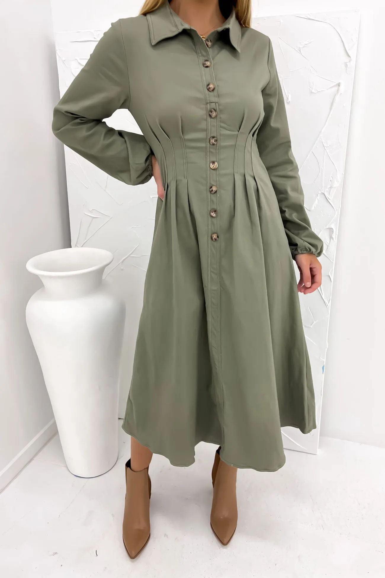 Bessie Midi Dress Khaki