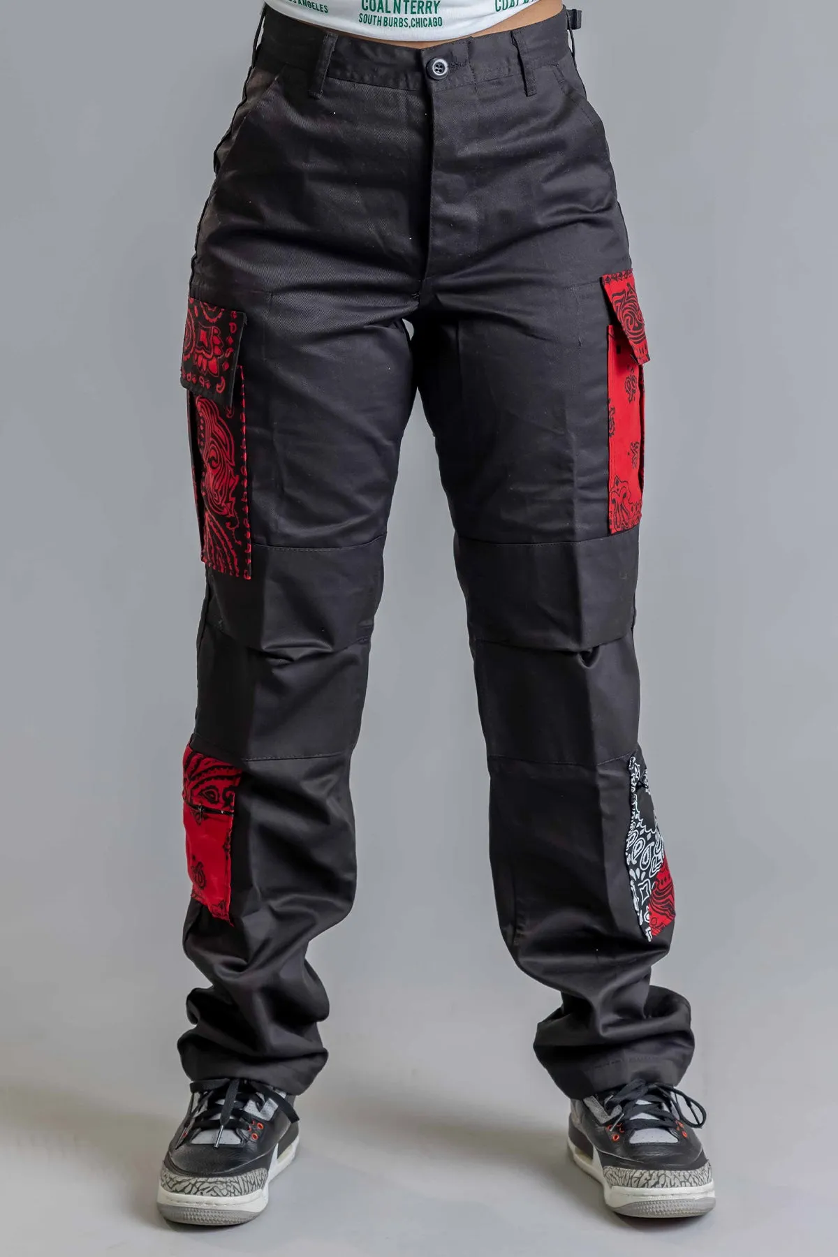 BLACK BANDANA PATCHWORK COMBAT PANT