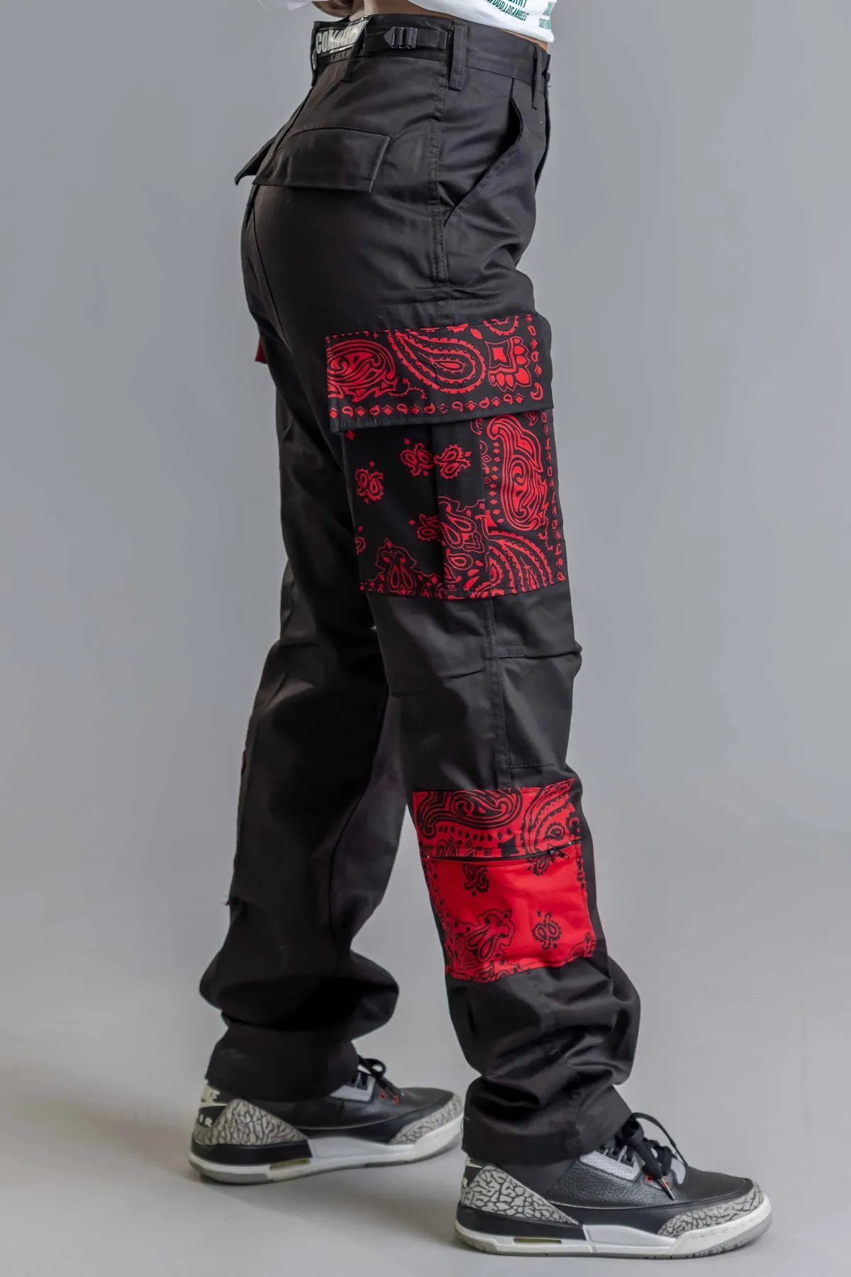 BLACK BANDANA PATCHWORK COMBAT PANT