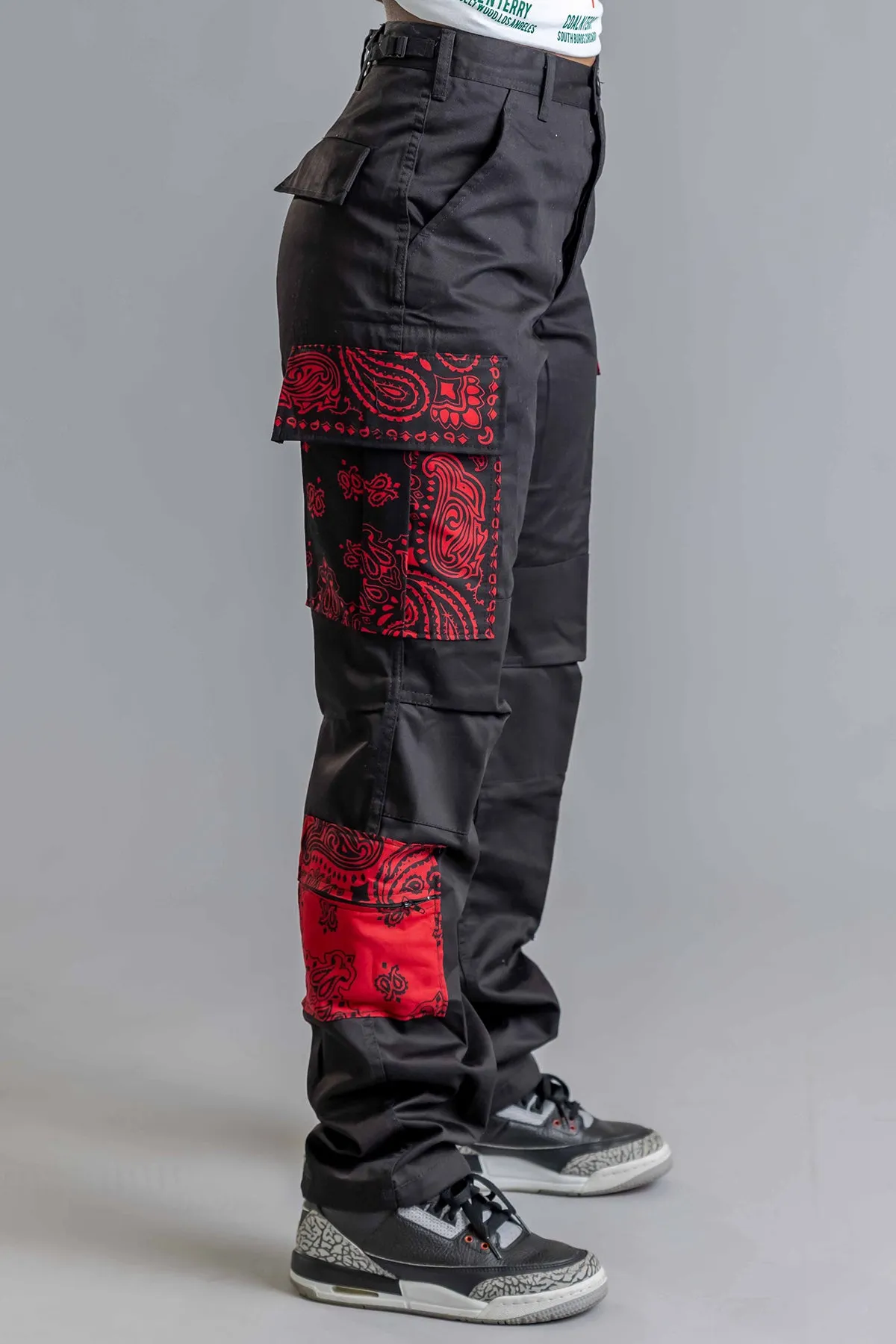 BLACK BANDANA PATCHWORK COMBAT PANT