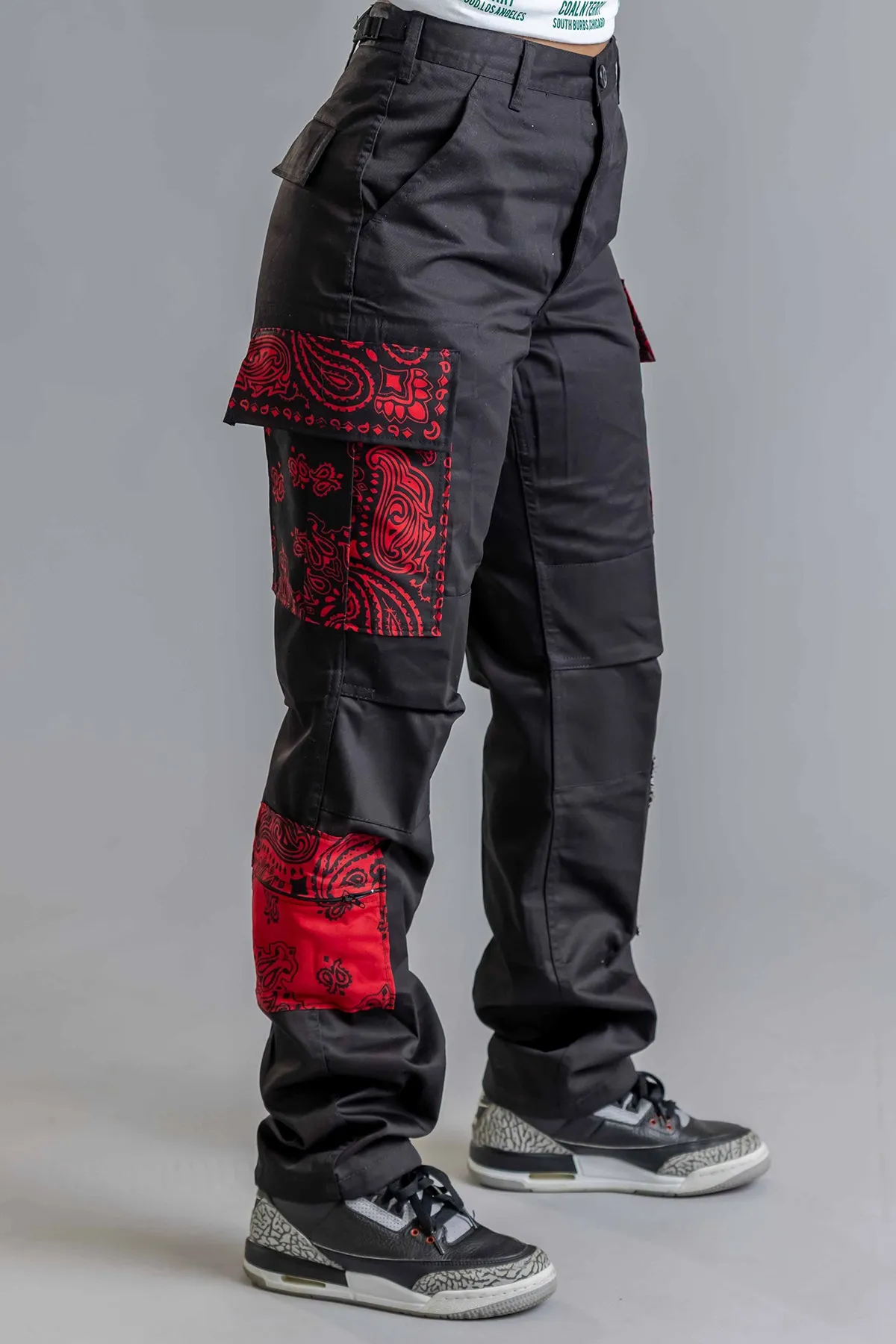 BLACK BANDANA PATCHWORK COMBAT PANT