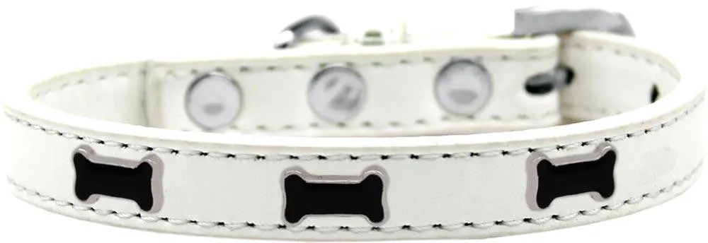 Black Bone Widget Dog Collar White Size 12