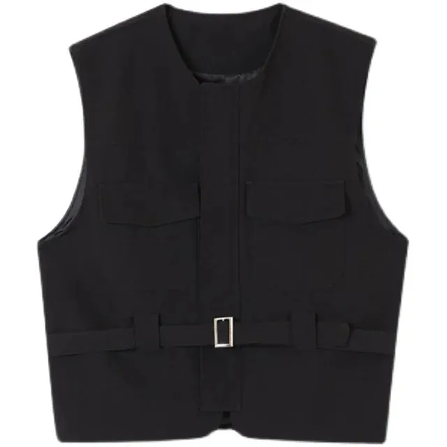 Black Color Pocket Belt Design Vest