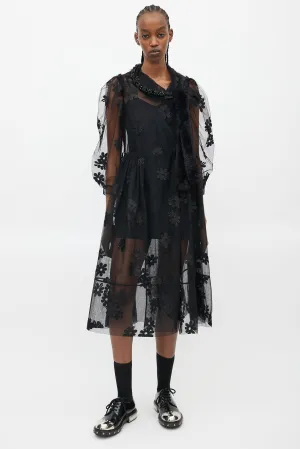 Black Floral Sheer Jewel Dress