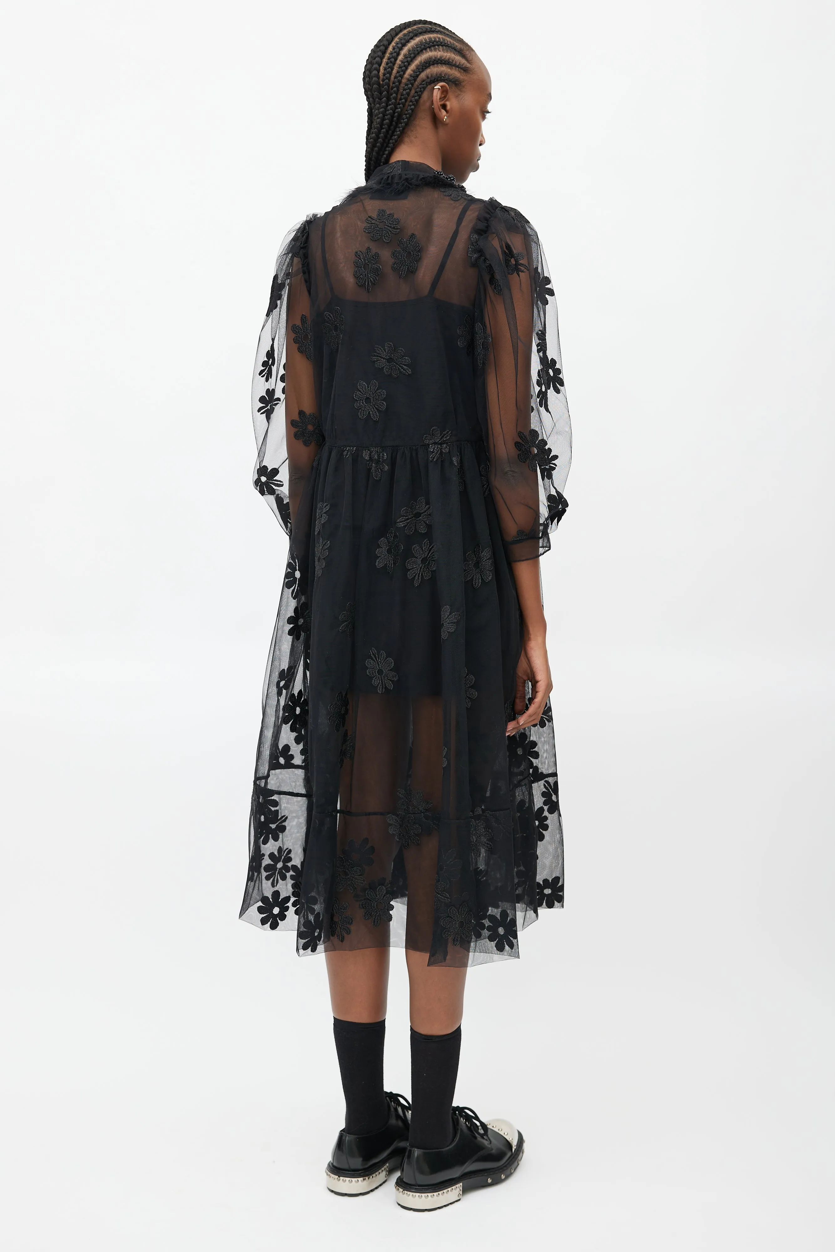 Black Floral Sheer Jewel Dress