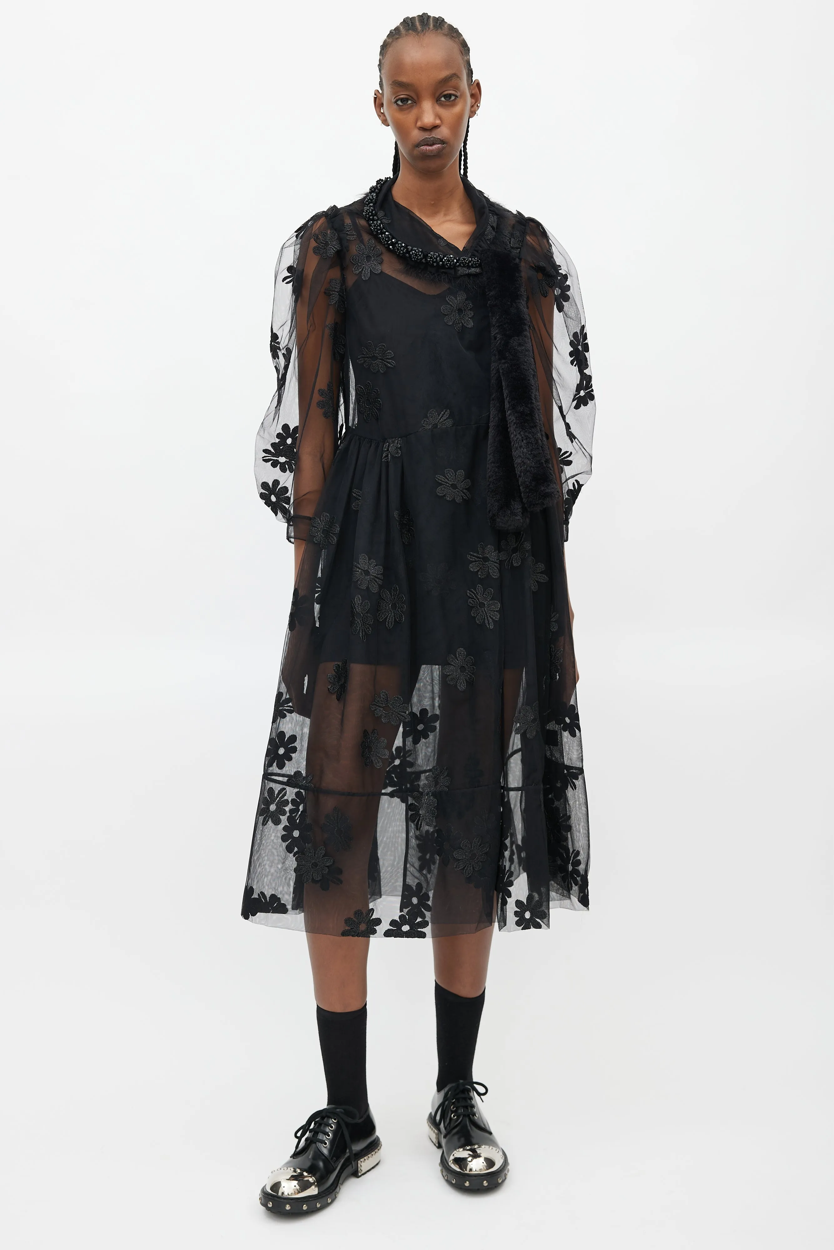 Black Floral Sheer Jewel Dress