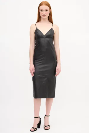 Black Leather Midi Slip Dress